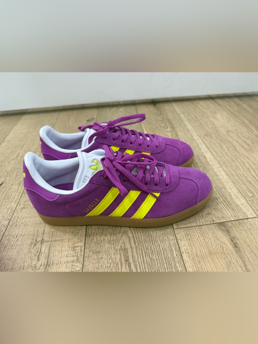 NWOT adidas Women's Purple Suede Sneakers with Yellow Stripes